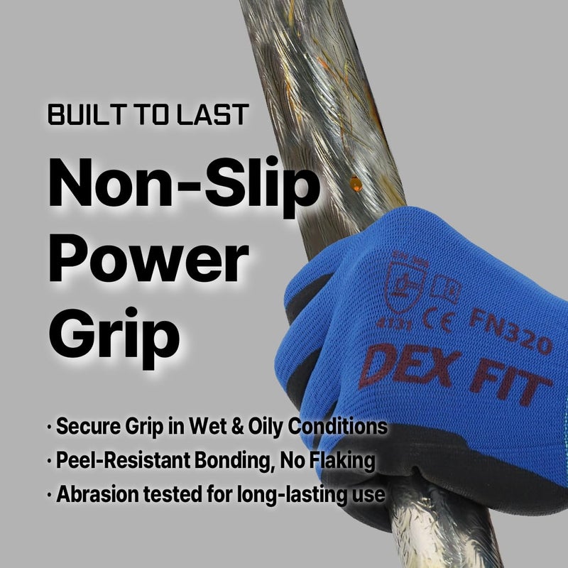 DEX FIT Premium Nylon Nitrile Work Gloves FN320, 3 Pairs, Blue, Unisex, 7 (S) - Durable, Breathable & Cool, Machine Washable - Image 3